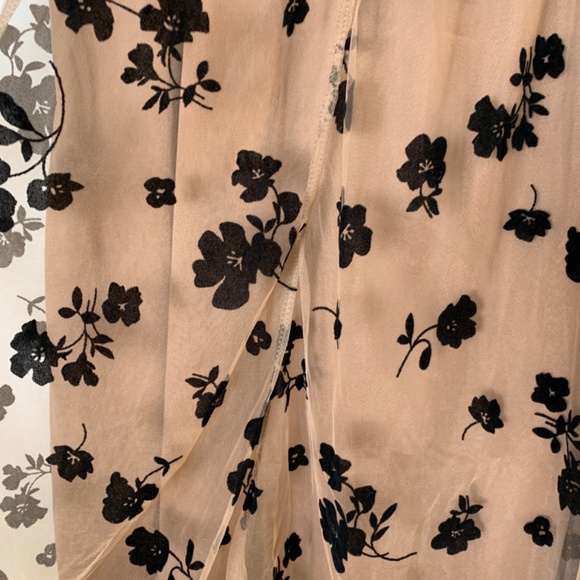 Burnout Velvet Layered Mesh Midi Skirt M Caramel Brown Black Floral Fairy Core - Picture 8 of 12